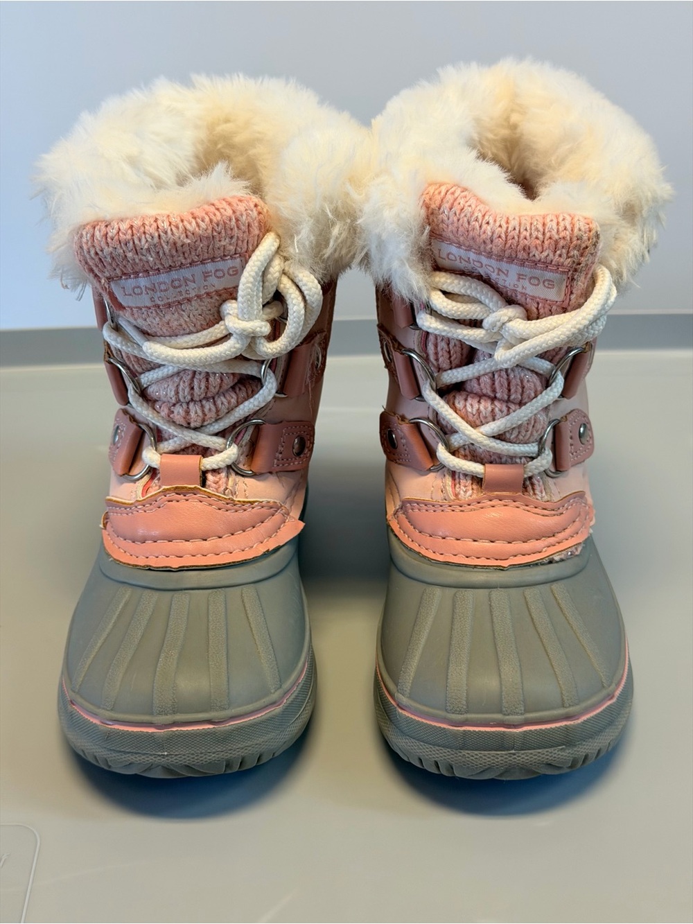 London Fog Little Girls Pink and Gray Waterproof Winter Boots